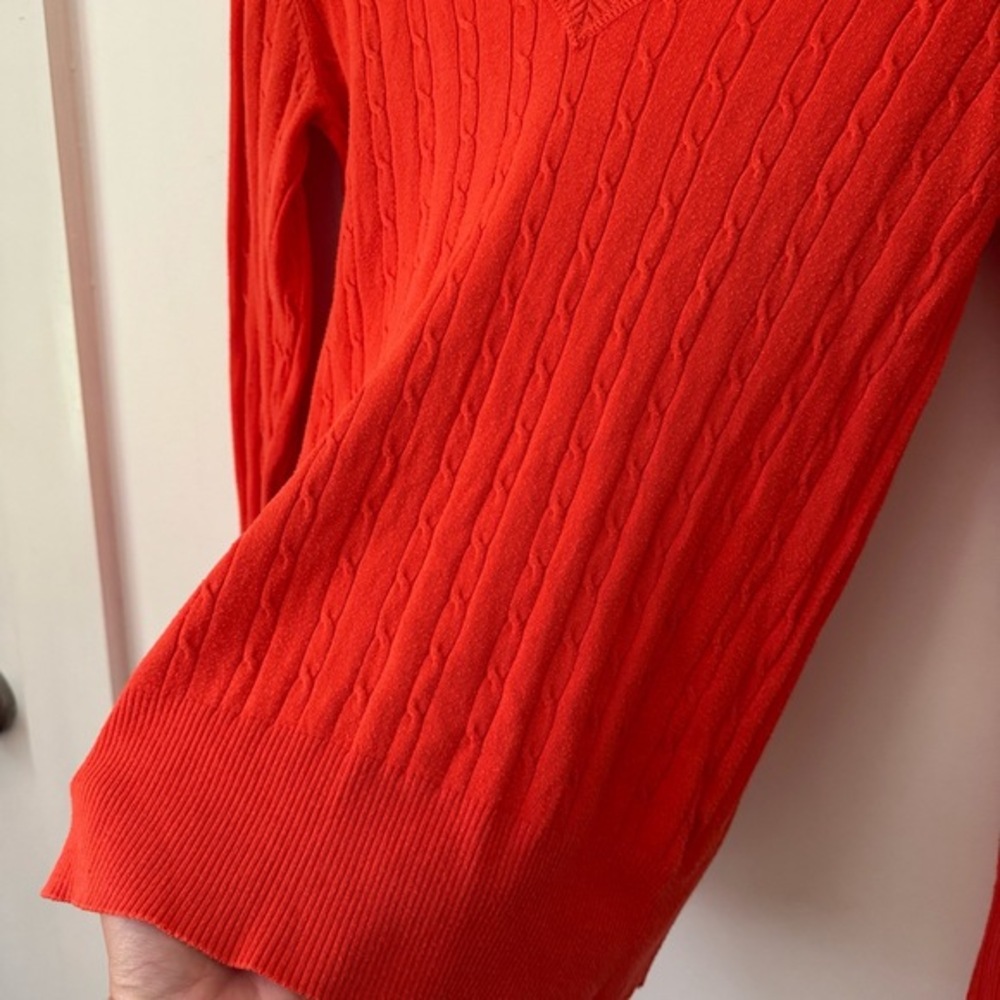 Y2K Womens Old Navy Orange Cable Knit Sweater‎ Womens M Fitted Preppy Stretchy - Picture 5 of 8